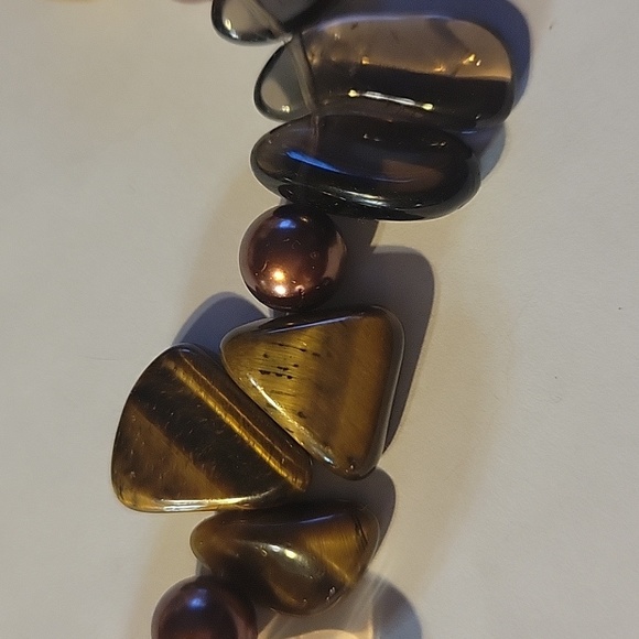 Artistic Tiger Eye Smokey Quartz Copper Necklace Adjustable Chain Fastener - Picture 4 of 5